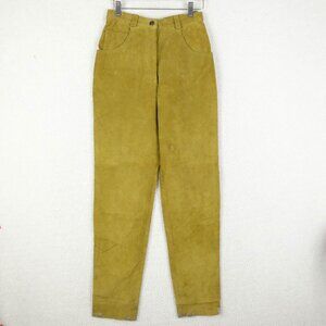 Vintage Leather Jeans Womens 26 Green Heavyweight Tapered Colorful 80S